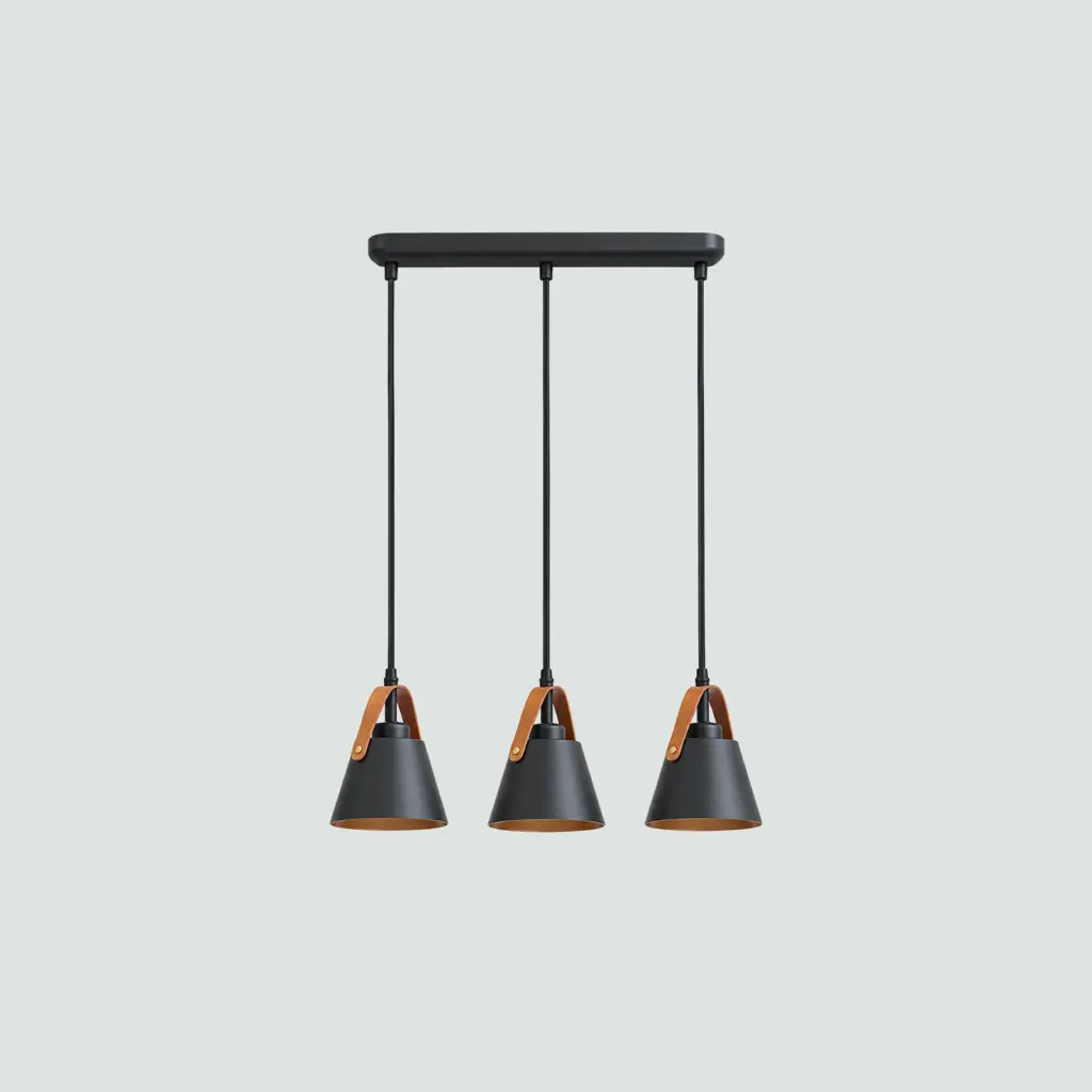 Lámpara Triple Colgante Cono Negro Atigrado