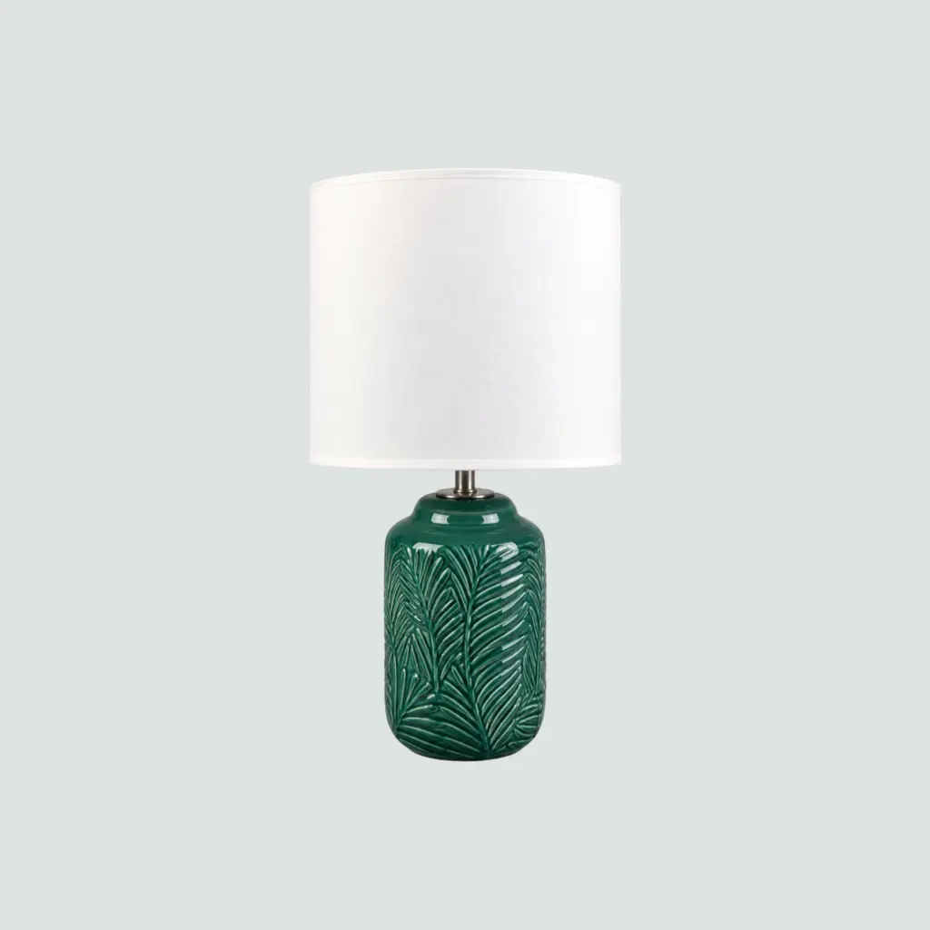 Lámpara De Mesa Cerámica Hoja Verde
