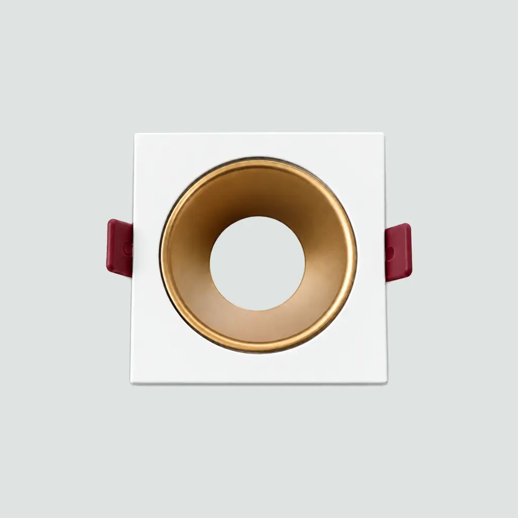 Carcasa Ojo De Buey Cuadrado Fijo Para Dicroico Blanco+dorado