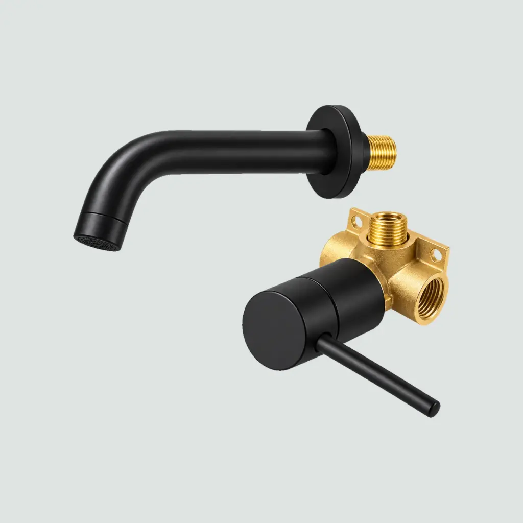 Llave Lavabo Moderno De Pared Negro